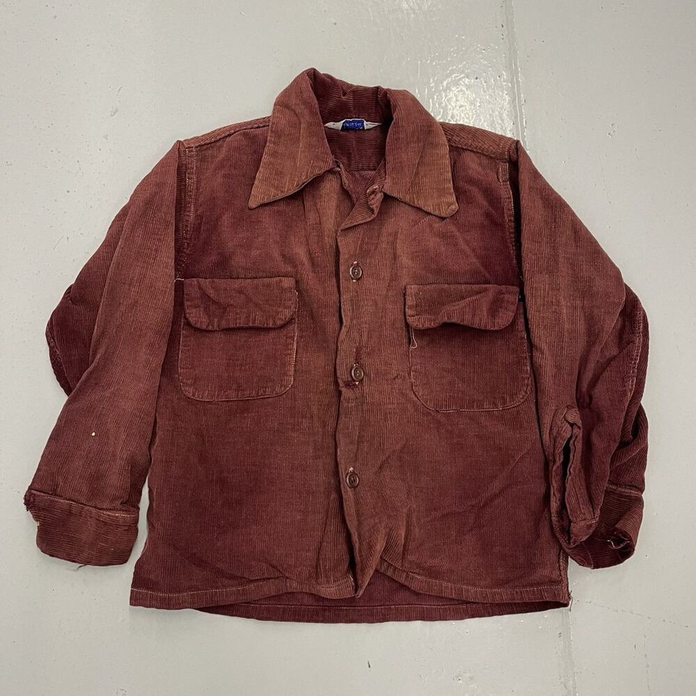 Vintage 50s Lucky Boy Burgundy Flap Pocket Corduroy Loop